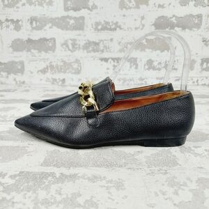 New Linea Paolo Mabel Black Faux Leather Pointed Toe Loafers W684